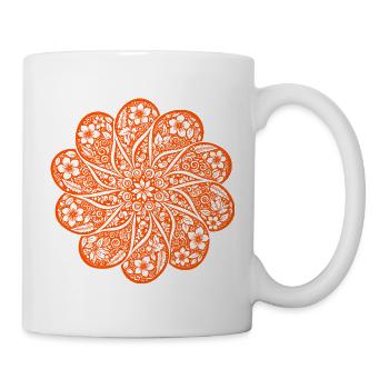 Blumen Batik Mandala Hoodie im Boho Retro Style - Tasse - Weiß - Rechts