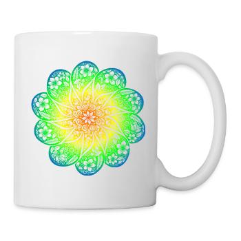 Blumen Rainbow Mandala Hoodie im Boho Retro Style - Tasse - Weiß - Rechts