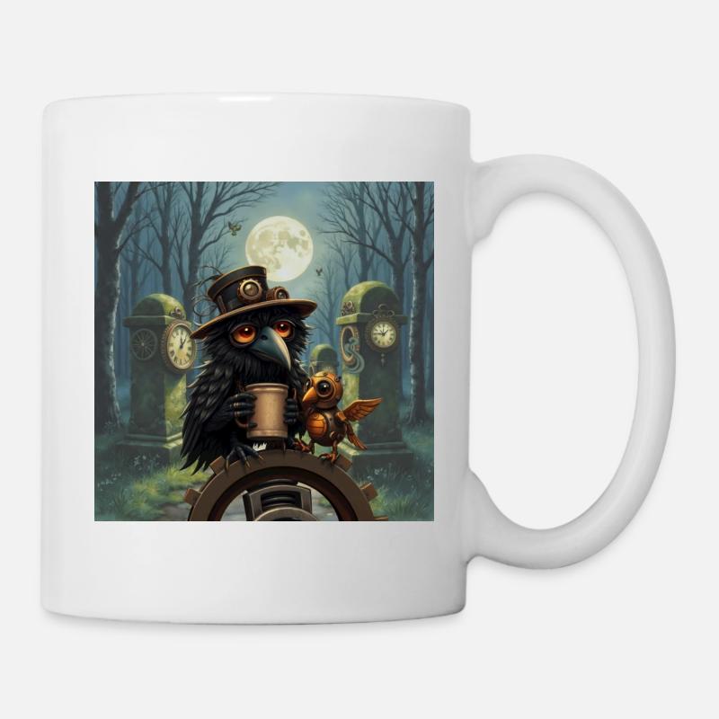 Nacht-Steampunk-Rabe - Tasse - Weiß
