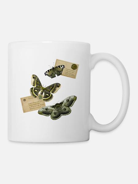 Vintage Schmetterlinge Postkarten Muster - Tasse - Weiß