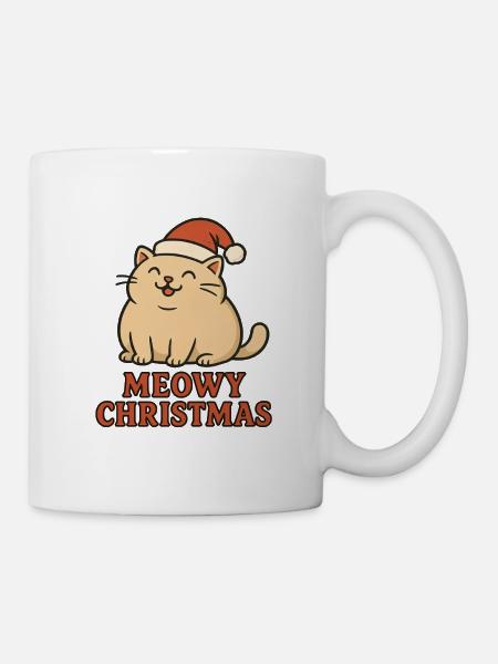 Meowy Christmas – Lustiges Katzen Weihnachtsdesign - Kop/krus - hvid