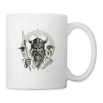 Odin : Dieu de la guerre avec les corbeaux, Hugin et Munin - Mug blanc - blanc - Droite