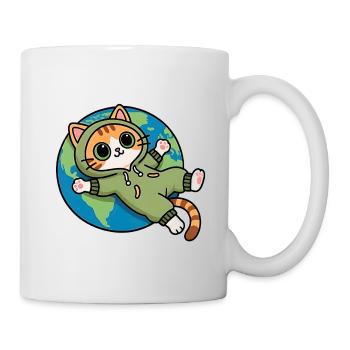 Chat sur la planète terre en hoodie kawaii - Mug blanc - blanc - Droite