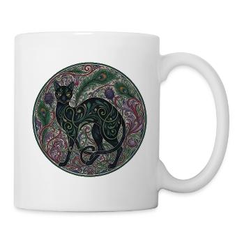 Verwobene Nachtkatze Ornamentkreis - Tasse - Weiß - Rechts