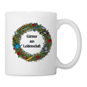 Garden wreath with tools and roses - Mug - white - Right