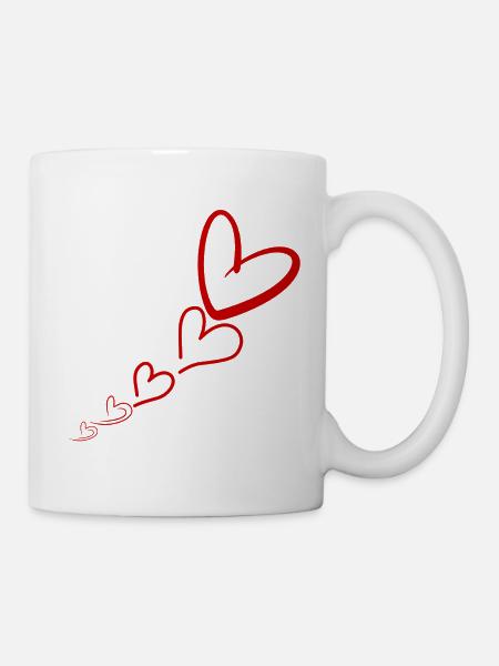 Lineare rote Herzen - Tasse - Weiß