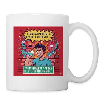 Glas gegen Wand, Retro-Humor - Tasse - Weiß - Rechts