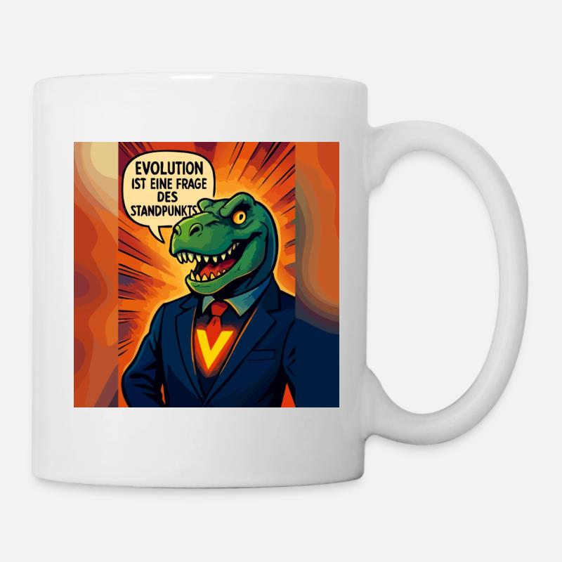 Dino en costume – l’évolution est une question d’opinion - Mug blanc - blanc