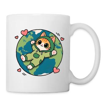 Chat écolo vert sur la planète Terre - Mug blanc - blanc - Droite