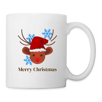 Rudolph mit Santa Hut und Schneeflocken - Tasse - Weiß - Rechts