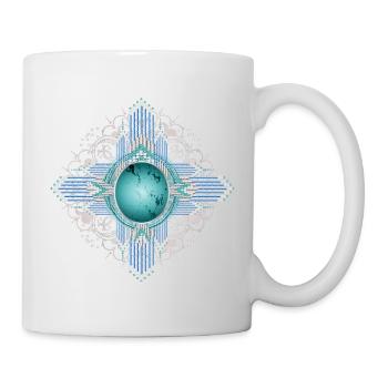 Filigranes Ethno-Ornament mit leuchtendem Türkis - Tasse - Weiß - Rechts