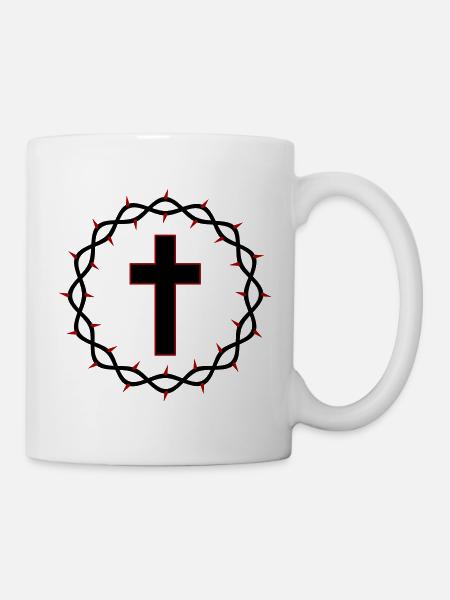 Kreuz und Dornenkrone - Tasse - Weiß