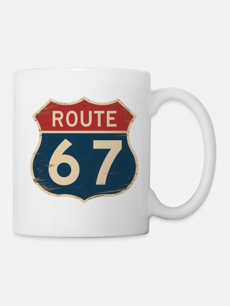 Route 67 Vintage Highway Sign Retro Road Trip - Mug blanc - blanc