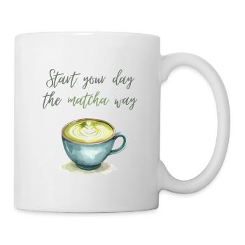Beginnen Sie Ihren Tag auf die Matcha-Art Aquarellkunst - Tasse - Weiß - Rechts