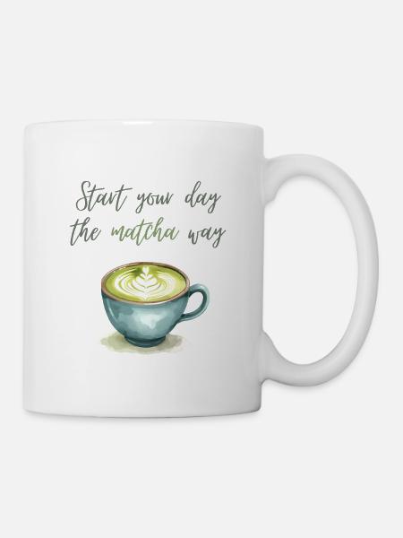 Beginnen Sie Ihren Tag auf die Matcha-Art Aquarellkunst - Tasse - Weiß