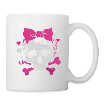 Pink Skull mit Zöpfen und Schleifen - Tasse - Weiß - Rechts
