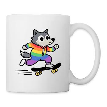 Regenbogen Wolf Schlittschuh - Tasse - Weiß - Rechts