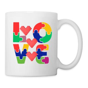 Puzzle d’amour avec des cœurs colorés - Mug blanc - blanc - Droite
