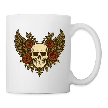 Totenschädel Rosenflügel Herz - Tasse - Weiß - Rechts