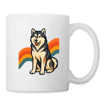 Alaskan Malamute Hund mit Regenbogenhintergrund - Tasse - Weiß - Rechts
