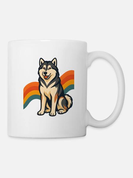 Alaskan Malamute Hund mit Regenbogenhintergrund - Tasse - Weiß