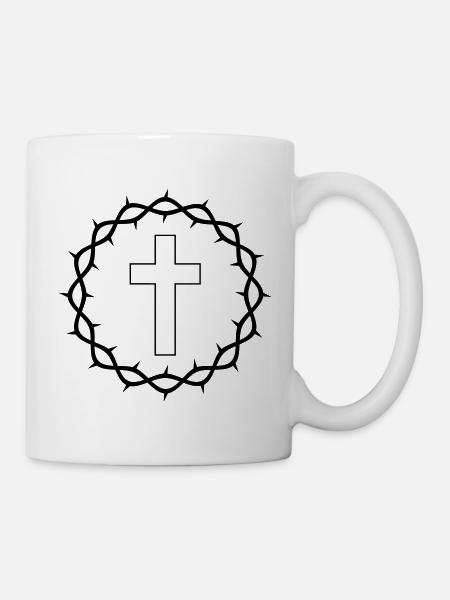 Kreuz und Dornenkrone - Tasse - Weiß