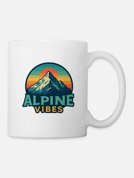 Alpine Vibes Mountain Motif Retro Sunset - Mug - white