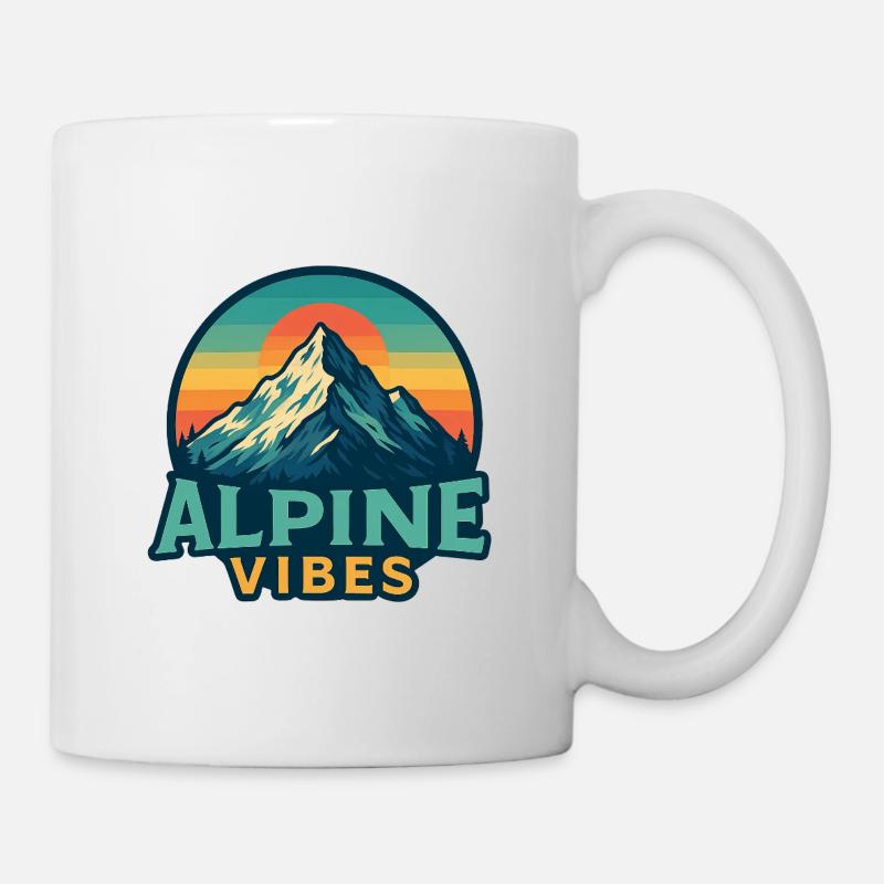 Alpine Vibes Motif Montagne Rétro Coucher de soleil - Mug blanc - blanc