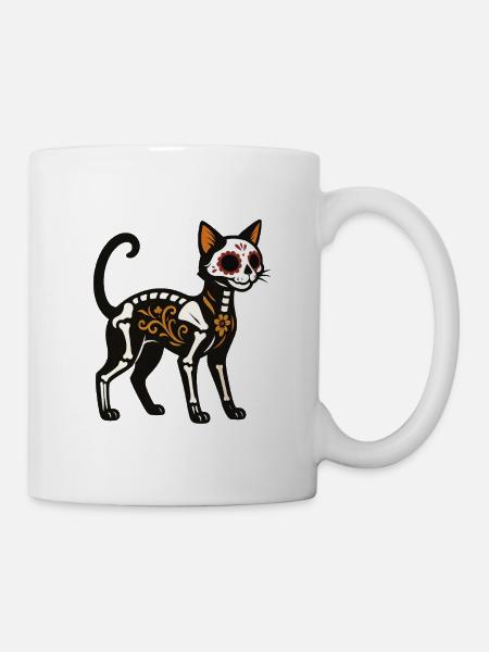 Dia de Muertos Skeletkatze - Tasse - Weiß