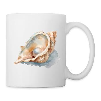 Aquarell Muschel mit Perle - Tasse - Weiß - Rechts