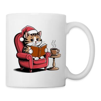  Weihnachts Katze die ein Buch liest -Cozy - Tasse - Weiß - Rechts
