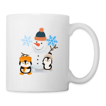 Winterfreude Schneemann Pinguine - Tasse - Weiß - Rechts