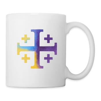 Kairos Cross (Jerusalem Cross) – Violet & Yellow - Mug - white - Right