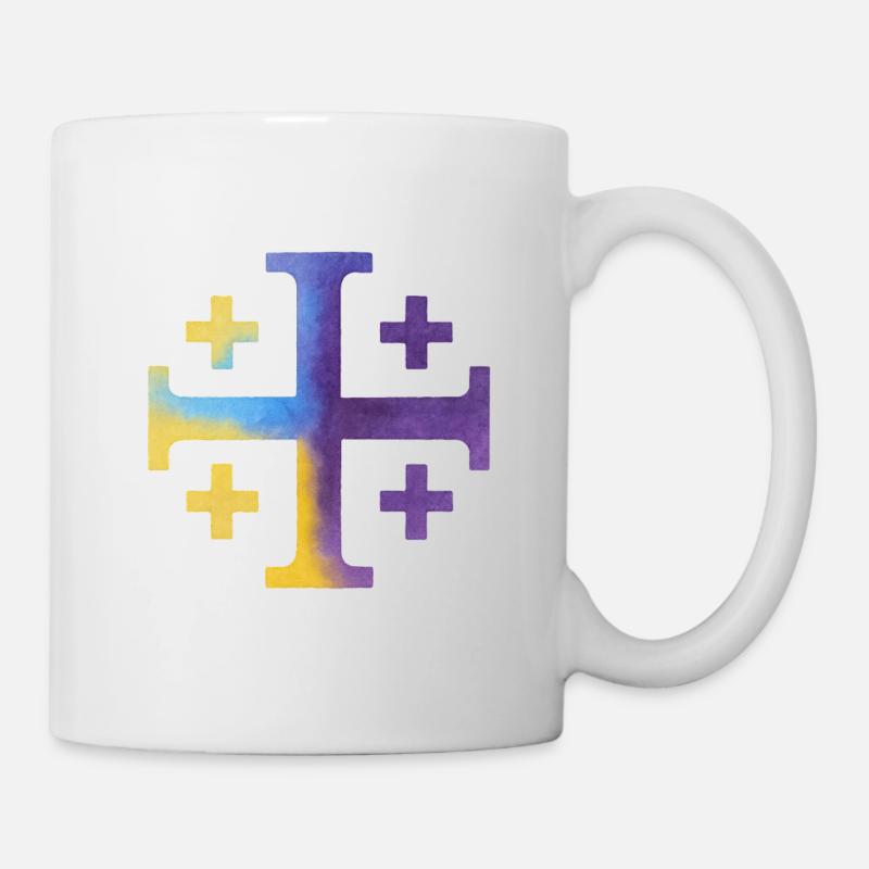 Kairos Cross (Jerusalem Cross) – Violet & Yellow - Mug - white