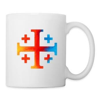 Kairos Kreuz (Jerusalemkreuz) – Feuerschein & Azur - Tasse - Weiß - Rechts