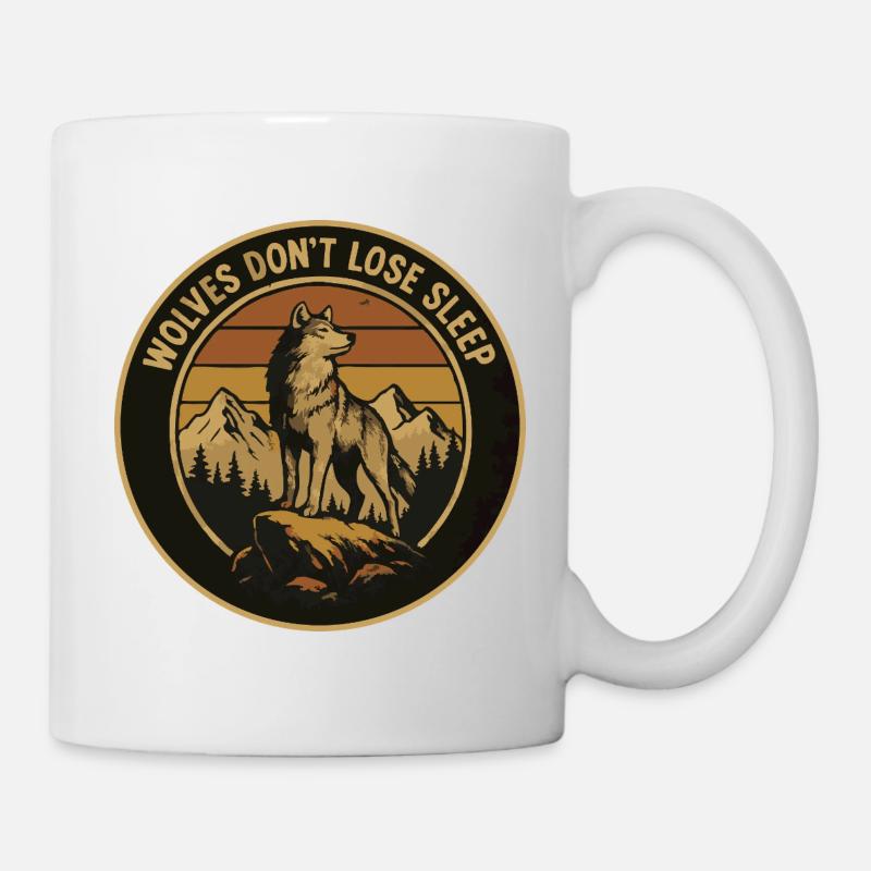 Loup de nuit au clair de lune dans un paysage de montagne - Mug blanc - blanc