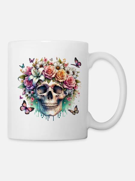 Blumen Schädel Schönheit Blühen - Tasse - Weiß