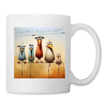 Vogelschar am Draht - Tasse - Weiß - Rechts