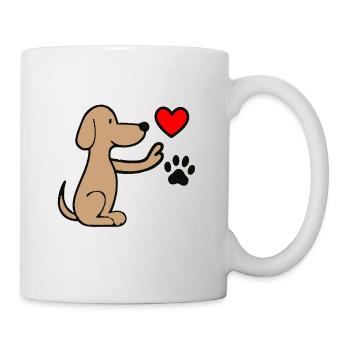 Hund mit Herz- und Pfotenabdruck - Tasse - Weiß - Rechts