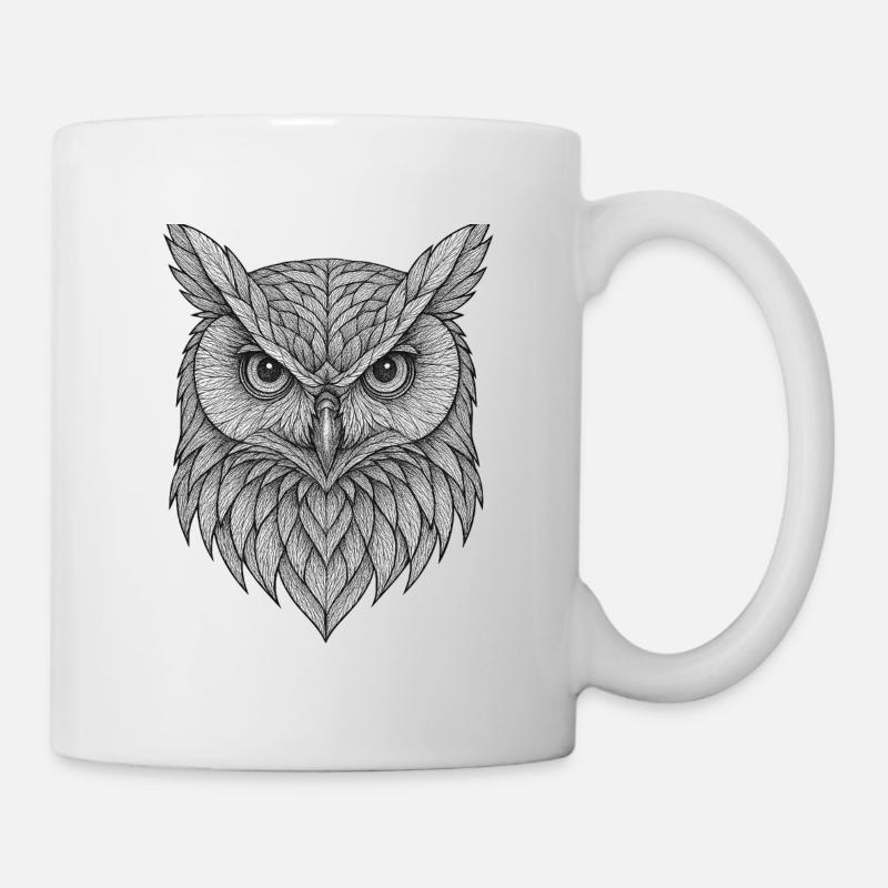Blattfedern Eulenkopf - Tasse - Weiß