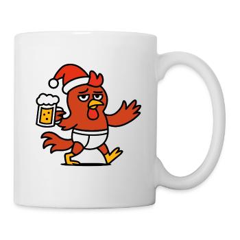 Santa Hahn Hähnchen Weihnachtsmütze Hut Bier Prost - Tasse - Weiß - Rechts