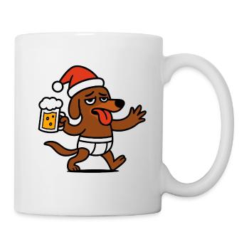 Chien de Noël Teckel Chapeau de Père Noël Bière de Noël - Mug blanc - blanc - Droite