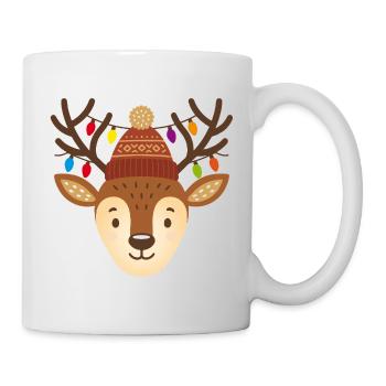 Mignon renne avec chapeau et lumières de Noël - Mug blanc - blanc - Droite