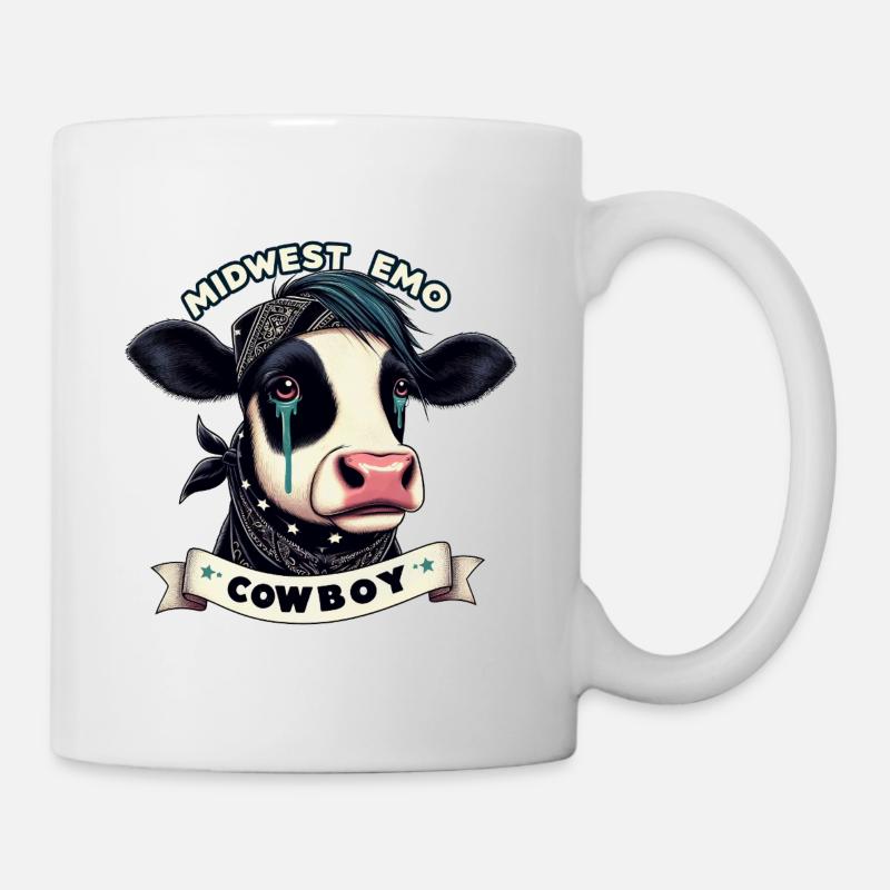 Midwest Emo Cowboy Cow Illustration - Mug blanc - blanc
