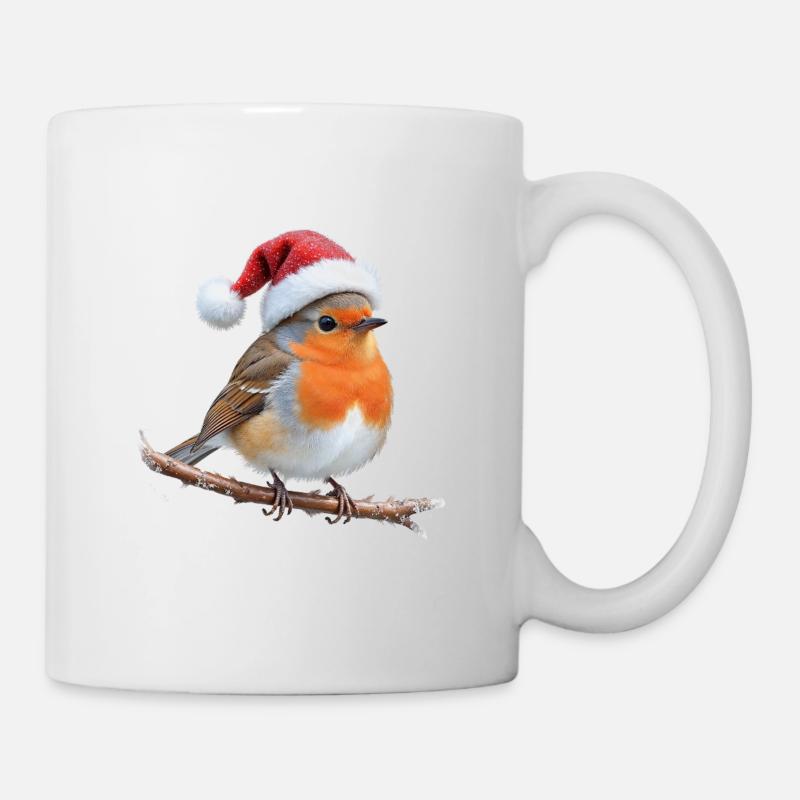 Robin Santa Hut auf Ast - Tasse - Weiß