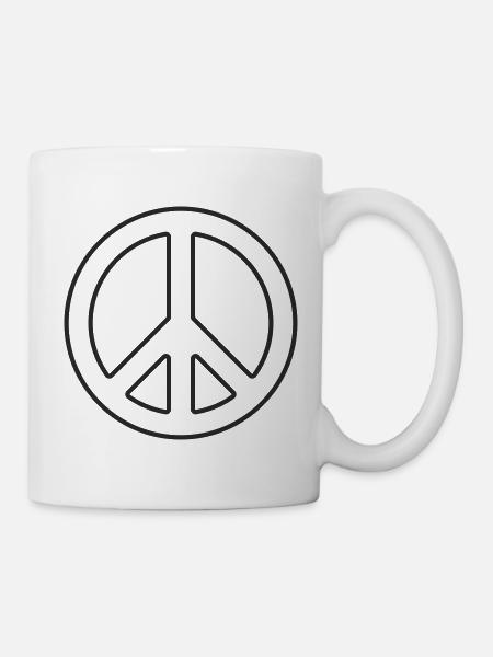 Friedenssymbol Lineart Schwarz Weiß - Tasse - Weiß