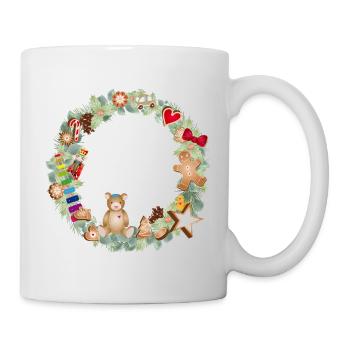 Couronne de Noël colorée avec des jouets et du pain d’épice - Mug blanc - blanc - Droite