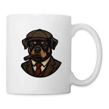 Rottweiler Hund im Anzug mit Zigarre - Tasse - Weiß - Rechts