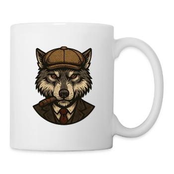 Wolf in beret and cigar - Mug - white - Right