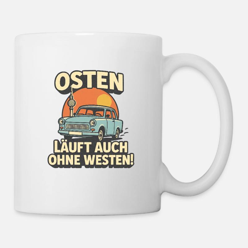 DDR Retro Comic Shirt – „Osten läuft auch ohne - Tasse - Weiß